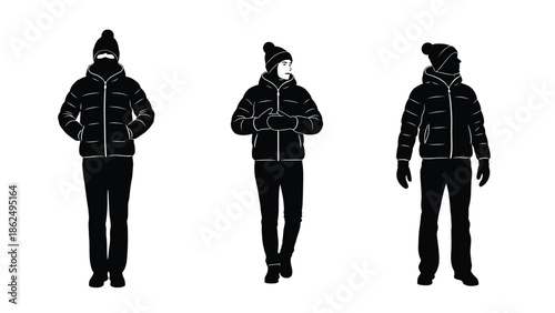 Man wearing winter clothes in different postures