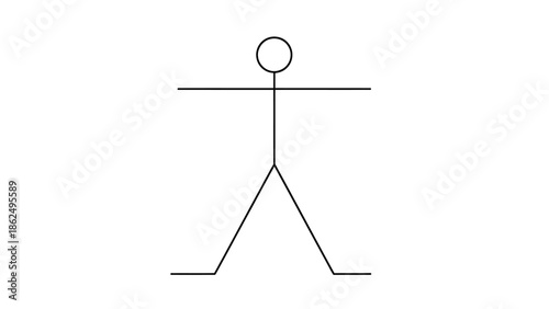 Basic Stick Figure Standing with Arms Outstretched Horizontally on an Isolated White Background