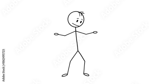 Confused Stick Figure Man Shrugging Shoulders, Expressing Uncertainty While Standing on Isolated White Background