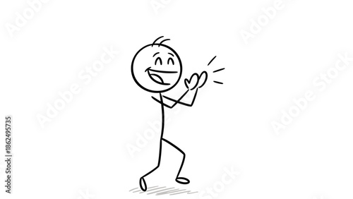 Happy Stick Figure Man Clapping Hands, Applauding with Appreciation on Isolated White Background