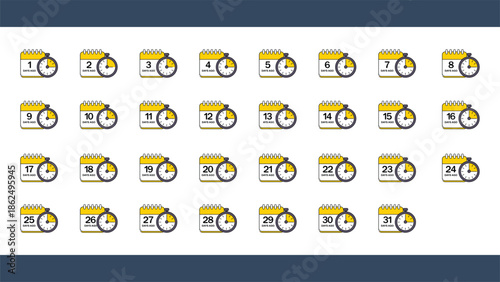 Days Ago Calendar Countdown Icon Set with Clock