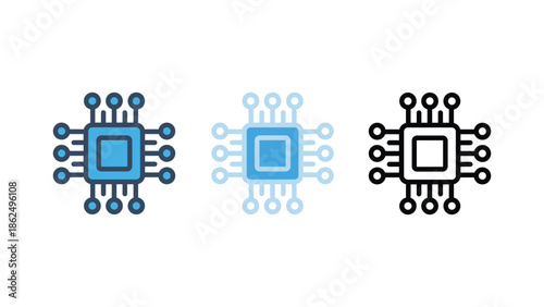 Technology Processor and Microchip Circuit Icon Set