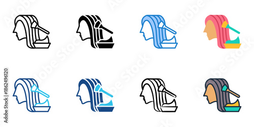 Hair color icons set multiple style collection. Editable stroke 
