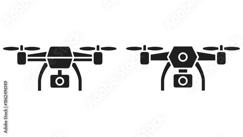 Two black drone icons with cameras are shown side by side.
