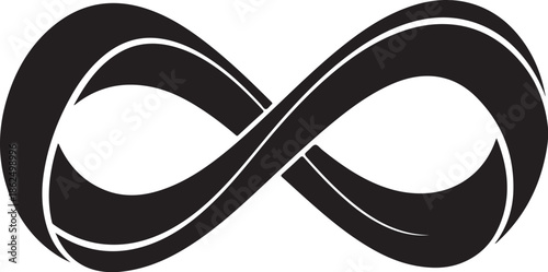 A stylized black infinity symbol on a white background