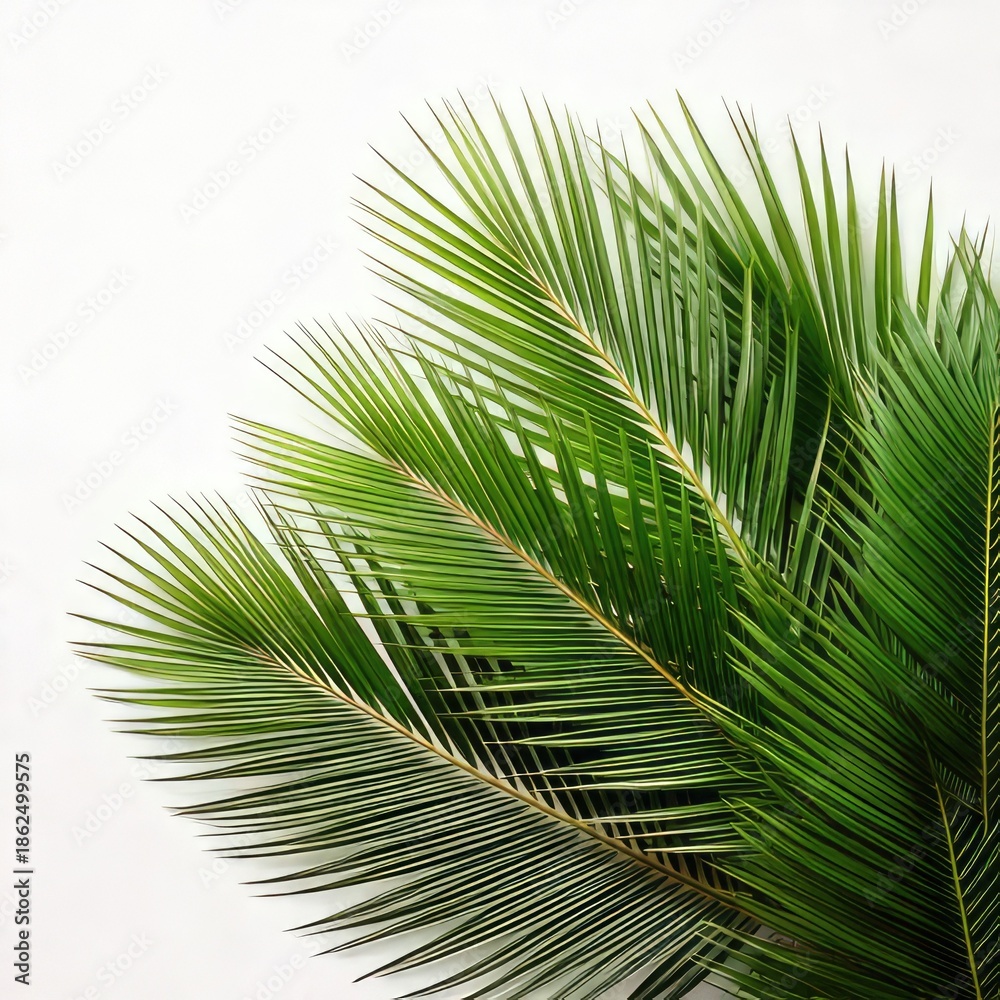 Fototapeta premium Lush, vibrant green palm fronds on a white background