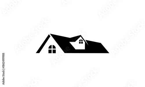 Minimalist black and white house roof silhouette design.