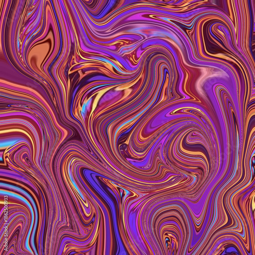 Flowing liquid abstract background with purple marble swirls, glossy waves, fluid motion and modern psychedelic texture, perfect for luxury design and creative visuals.
