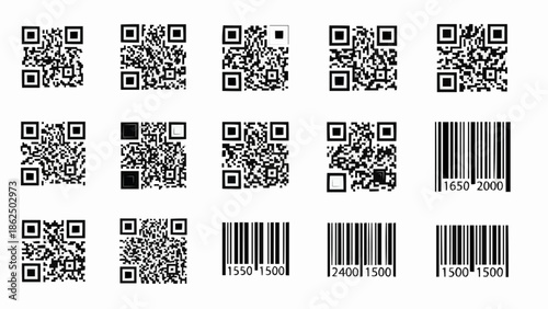 Collection of QR Codes and Barcodes for Digital Information.