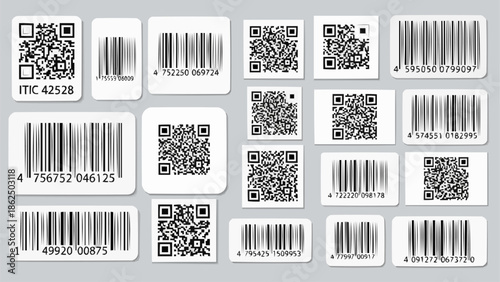 Collection of QR Codes and Barcodes for Identification and Information.