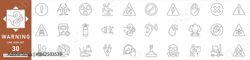 Warning line icon set. safety signs, danger alert, caution symbols and notification. Editable vector. Ideal for safety signage, alerts, error messages, and hazard notifications.