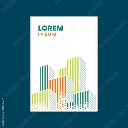 Modern colorful minimalist cityscape vector for business brochure cover