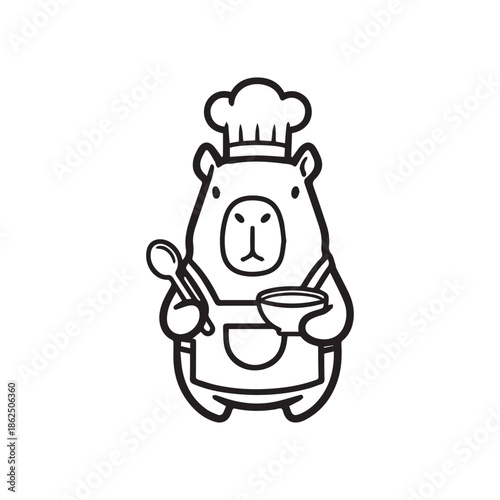 A cute capybara with a heart in a simple black line drawing style