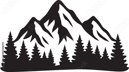 Mountain Peaks with Pine Forest Silhouette Wilderness Nature Vector Illustration