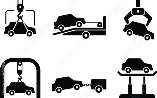 Of cars being lifted, towed, and transported