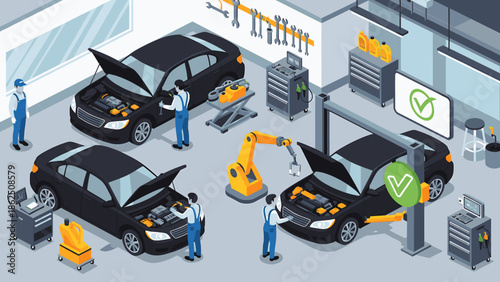 Car maintenance and repair service in modern garage