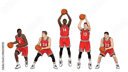 Basketball players in action with ball in hand