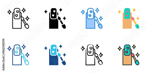 Nail art icons set multiple style collection. Editable stroke 
