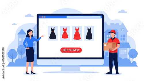 Woman ordering clothes online with free delivery