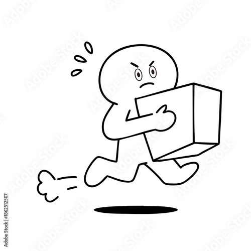 大急ぎで荷物を運ぶ棒人間