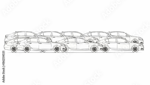 Outlined Cars in a Row - Automotive Design Concept.