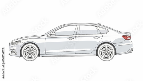 Detailed Sketch of a Modern Sedan Car Design.