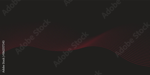 Flowing dots particles wave pattern red isolated on black background. Vector in concept of technology, science, music, modern. eps 10