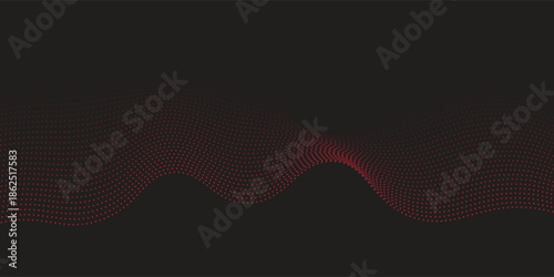 Flowing dots particles wave pattern red isolated on black background. Vector in concept of technology, science, music, modern. eps 10