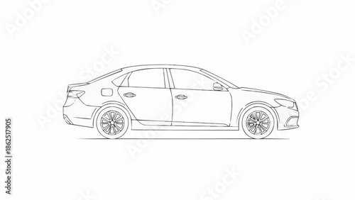 Sleek Sedan Line Art - A Detailed Automotive Illustration.