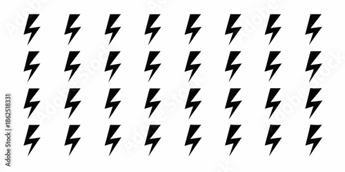 Arrangement of black lightning bolt symbols in a grid pattern on white background