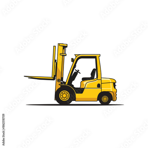 Bright yellow forklift vehicle used for lifting and moving heavy loads in industrial settings