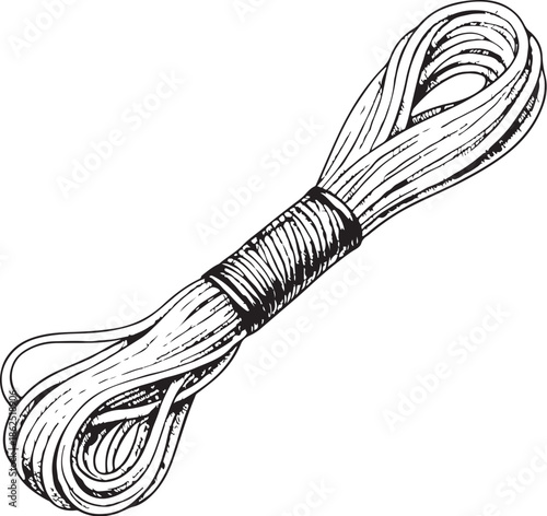 Embroidery floss Textile Industry Hand-drawn Sketch Drawing Vector Illustration, Line Linear Symbol Engraving Coloring Book, Black and White Isolated