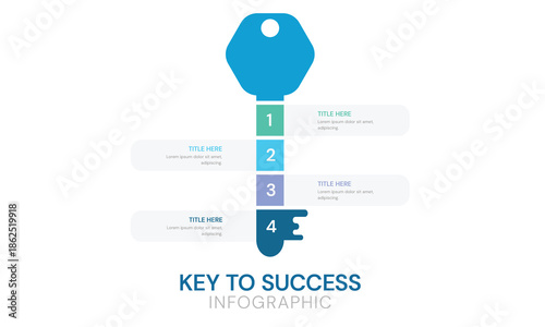 Key to Success Infographic Template with 4 Steps for Business Strategy and Growth