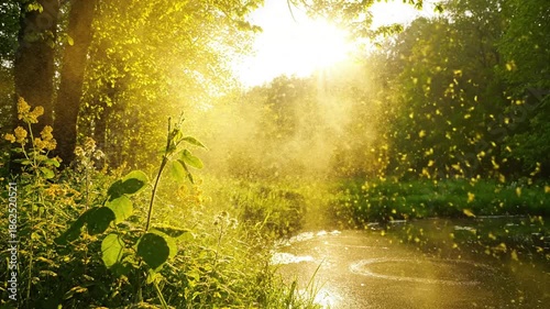 Source of Pollen pollen drift spring Extreme close up of a plant anther releasing pollen into the air. A gentle spring breeze carries