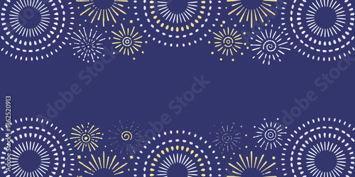 Abstract firework display pattern with golden bursts on a deep blue background