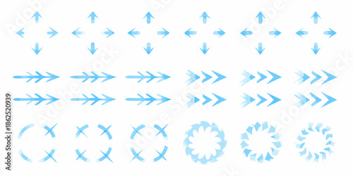 Collection of blue watercolor arrows and circular flow elements