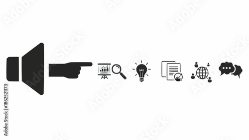 Amplifying Ideas - Speaker, Hand Pointing to Data, Innovation, and Communication.