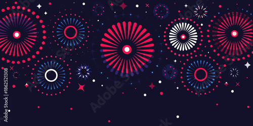 A vibrant display of red white and blue fireworks against a dark backdrop
