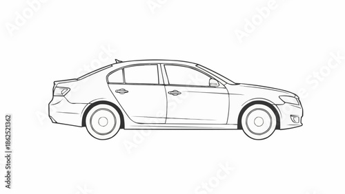 Detailed Line Art Illustration of a Modern Sedan Car.