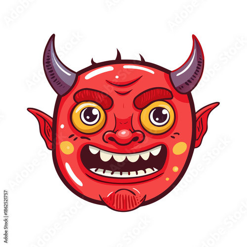 Whimsical devil face. Vector clip art. Red devils. EPS and JPG illustrations. Fashionable print, colorful hand drawn children's cartoons. Clockwork ... See More