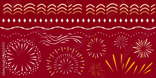 Abstract festive pattern with golden and white elements on a red background