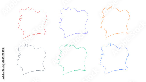 Simple Outline Ivory Coast Map with Multiple Color Options for Presentation