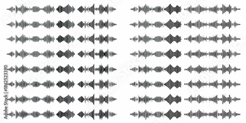 A collection of grayscale waveform visualizations representing audio signals