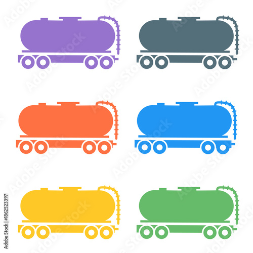 Simple Silhouette Colorful Tanker Train Illustration Set Transportation Vehicle