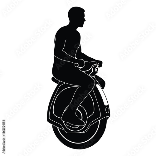 Man riding electric unicycle silhouette vector