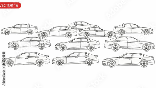 Outlined Car Collection - A Variety of Sedan Designs.