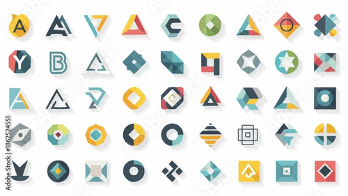Collection of Geometric Logo Designs and Abstract Shapes for Branding.
