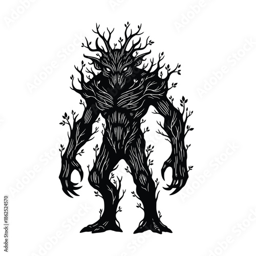 Tree monster silhouette fantasy ent vector illustration