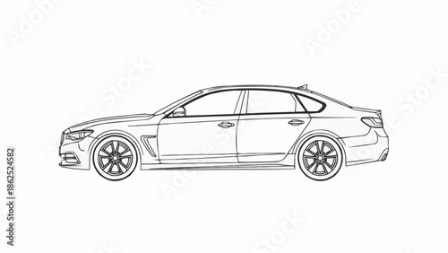 Sleek Sedan Car Outline - A Detailed Automotive Illustration.