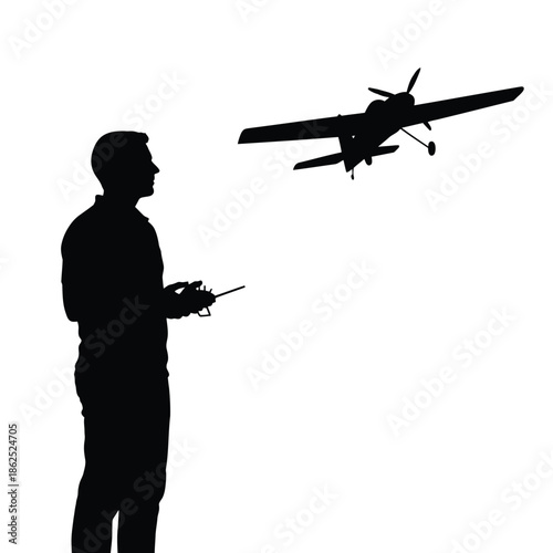 RC plane pilot flying remote control airplane silhouette